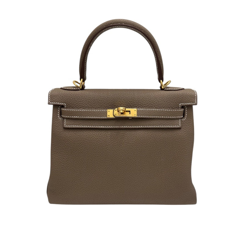 エルメス HERMES ケリー25 内縫い エトゥープ トゴ、GD色金具 レディース