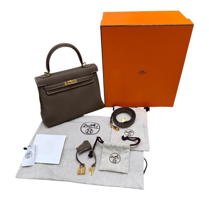 エルメス HERMES ケリー25 内縫い エトゥープ トゴ、GD色金具 レディース