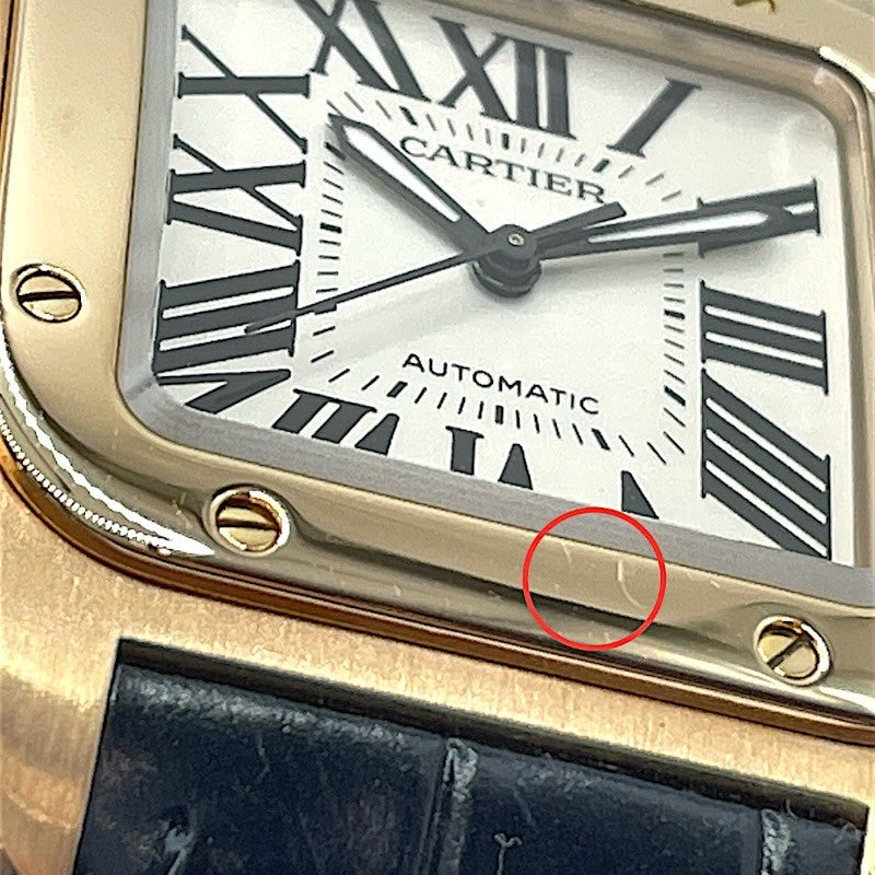 カルティエ Cartier サントス100 MM W20108Y1 ホワイト K18PG/革ベルト 自動巻き メンズ 腕時計