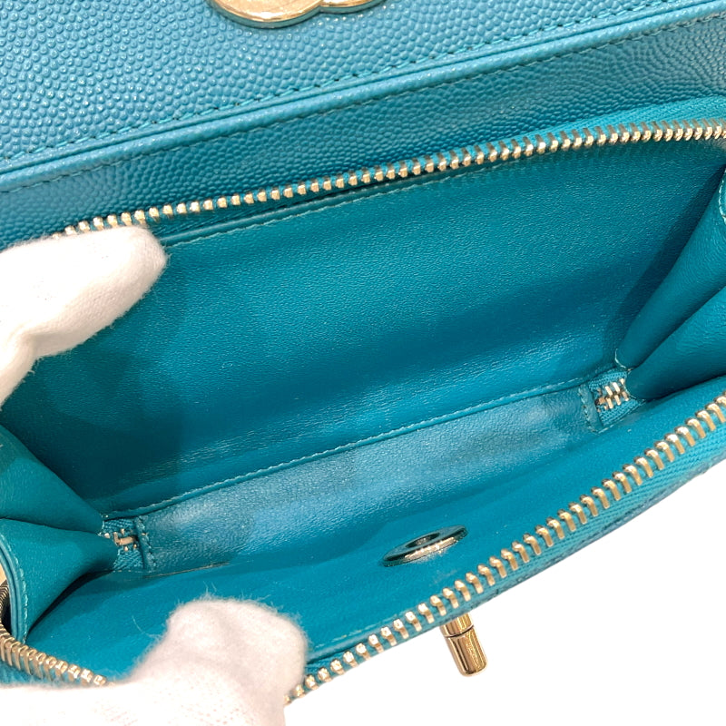 シャネル CHANEL ビジネスアフィニティ チェーン2wayショルダーバッグ A93749 ターコイズ ゴールド金具 キャビアスキン レディース ハンドバッグ