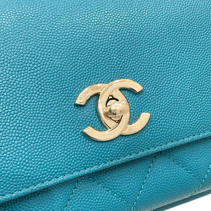 シャネル CHANEL ビジネスアフィニティ チェーン2wayショルダーバッグ A93749 ターコイズ ゴールド金具 キャビアスキン レディース ハンドバッグ