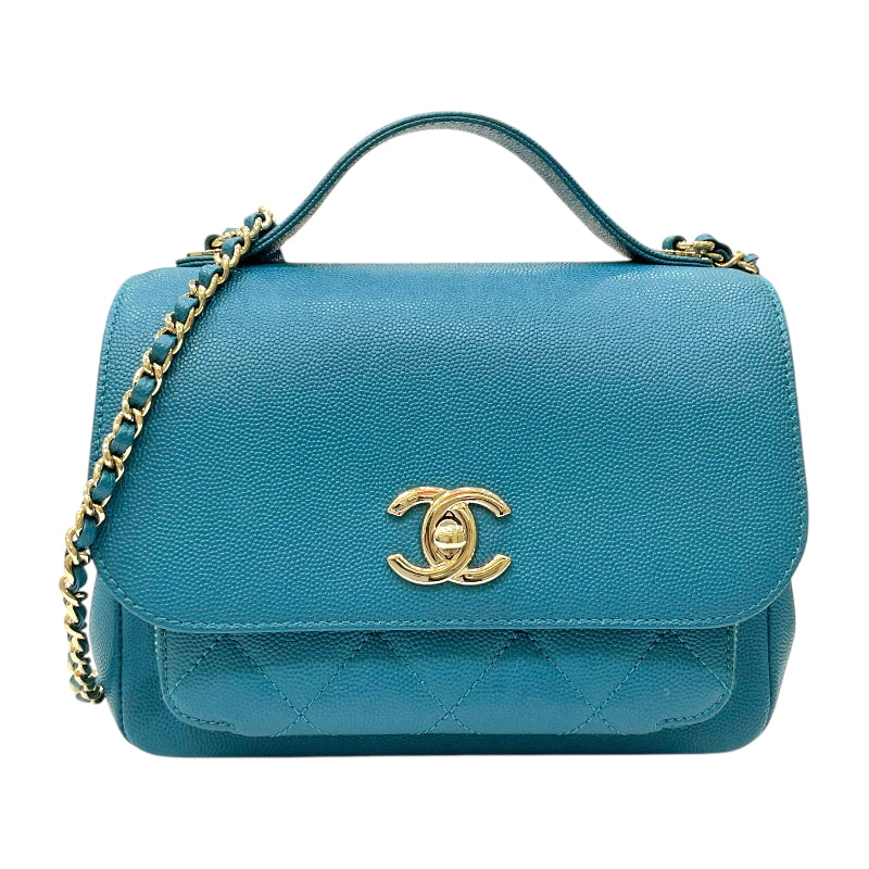 シャネル CHANEL ビジネスアフィニティ チェーン2wayショルダーバッグ A93749 ターコイズ ゴールド金具 キャビアスキン レディース ハンドバッグ