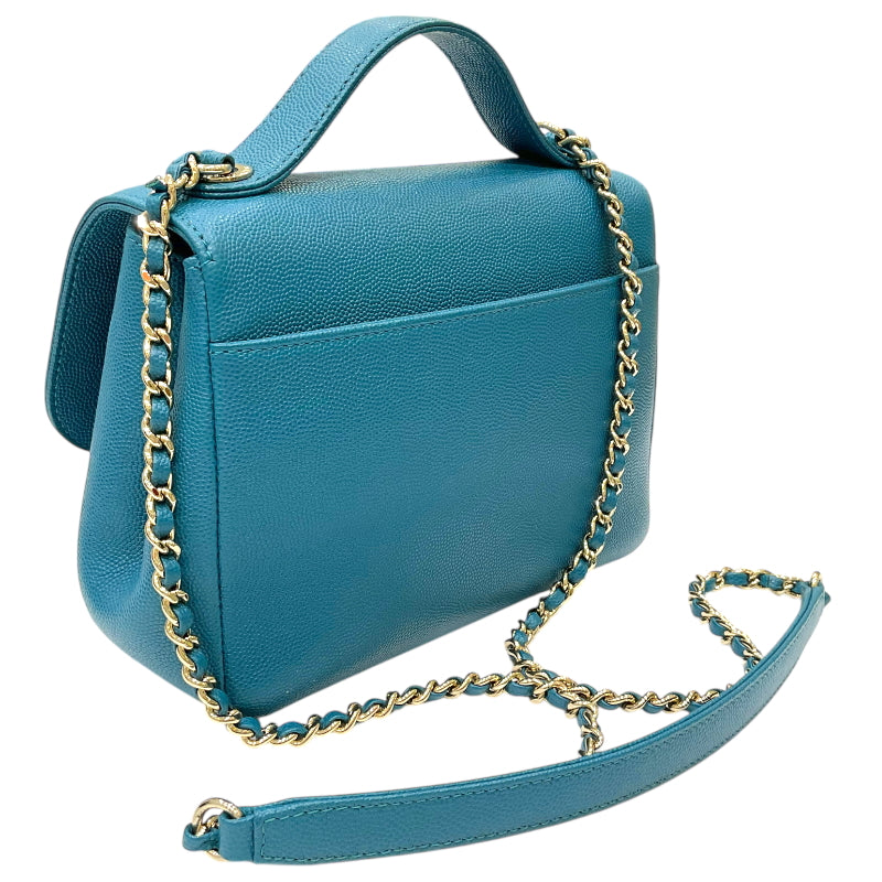 シャネル CHANEL ビジネスアフィニティ チェーン2wayショルダーバッグ A93749 ターコイズ ゴールド金具 キャビアスキン レディース ハンドバッグ