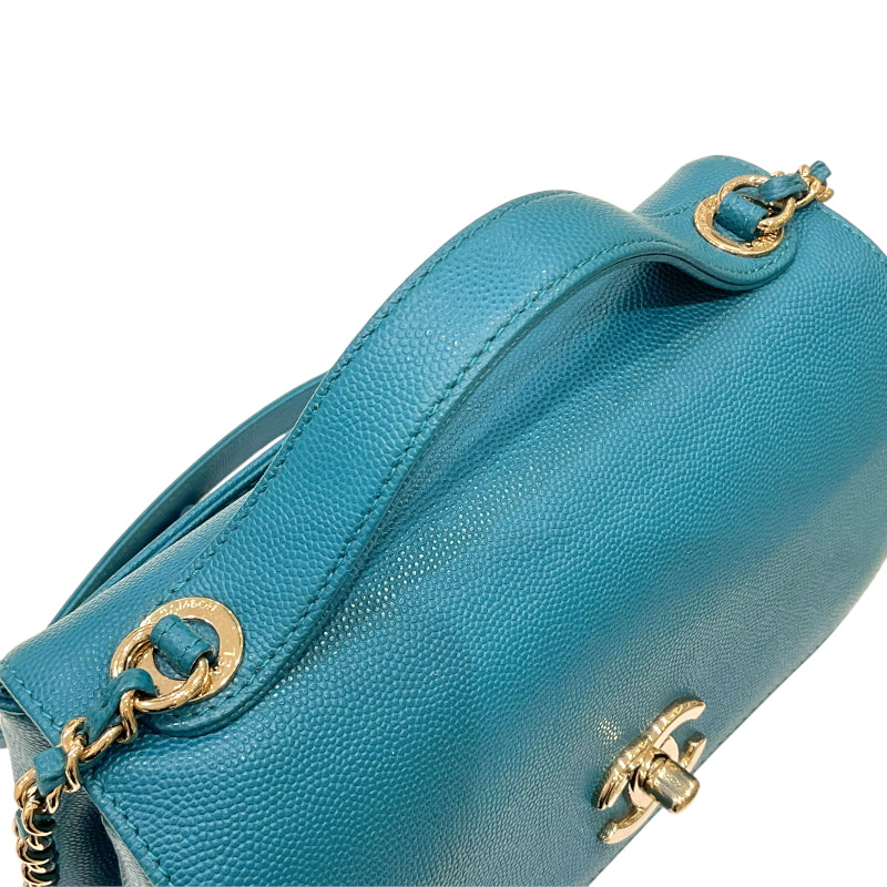 シャネル CHANEL ビジネスアフィニティ チェーン2wayショルダーバッグ A93749 ターコイズ ゴールド金具 キャビアスキン レディース ハンドバッグ