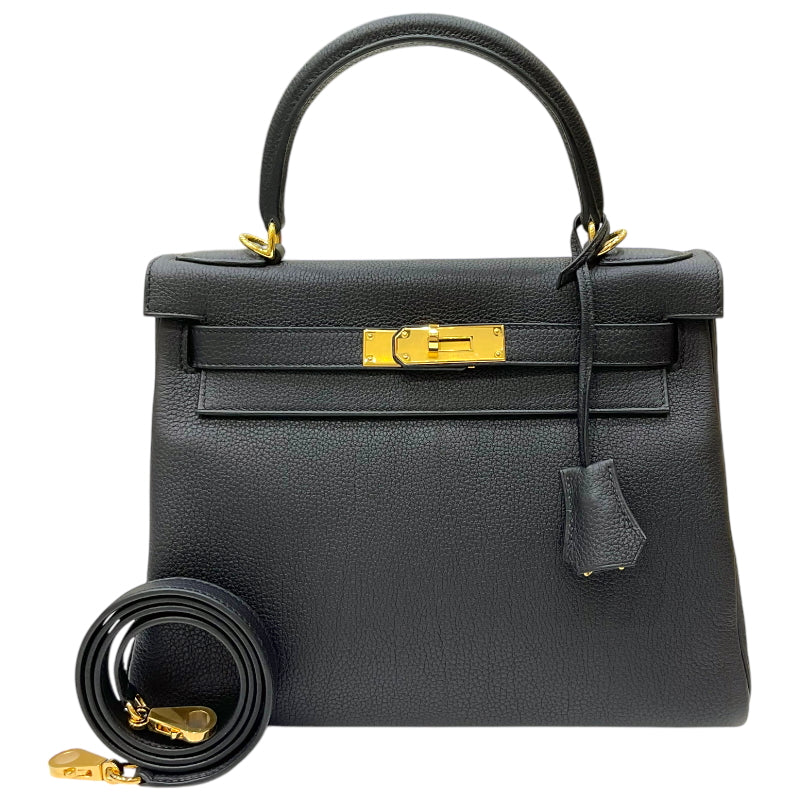 エルメス HERMES ケリー28 内縫い W刻印 ブラック ゴールド金具 トゴ レディース 2wayハンドバッグ