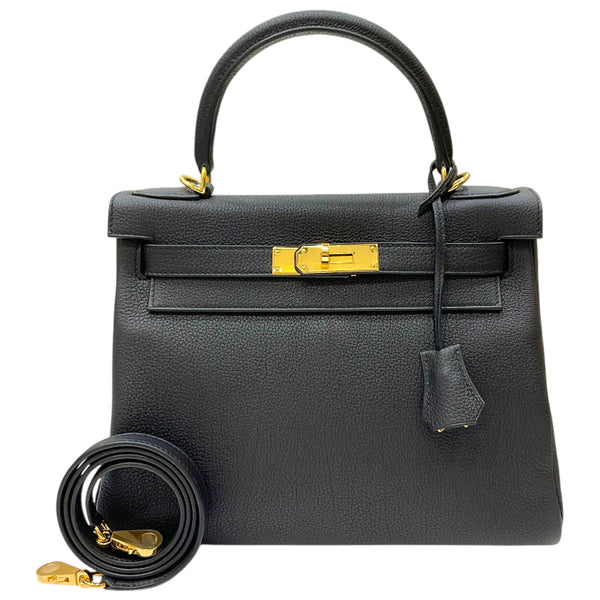エルメス HERMES ケリー28 内縫い W刻印 ブラック ゴールド金具 トゴ レディース 2wayハンドバッグ