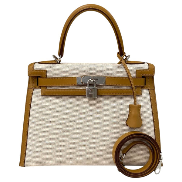 エルメス HERMES ケリー28　外縫い Z刻 セサミ×エクリュ シルバー金具 ヴォースイフト/トワル レディース ショルダーバッグ