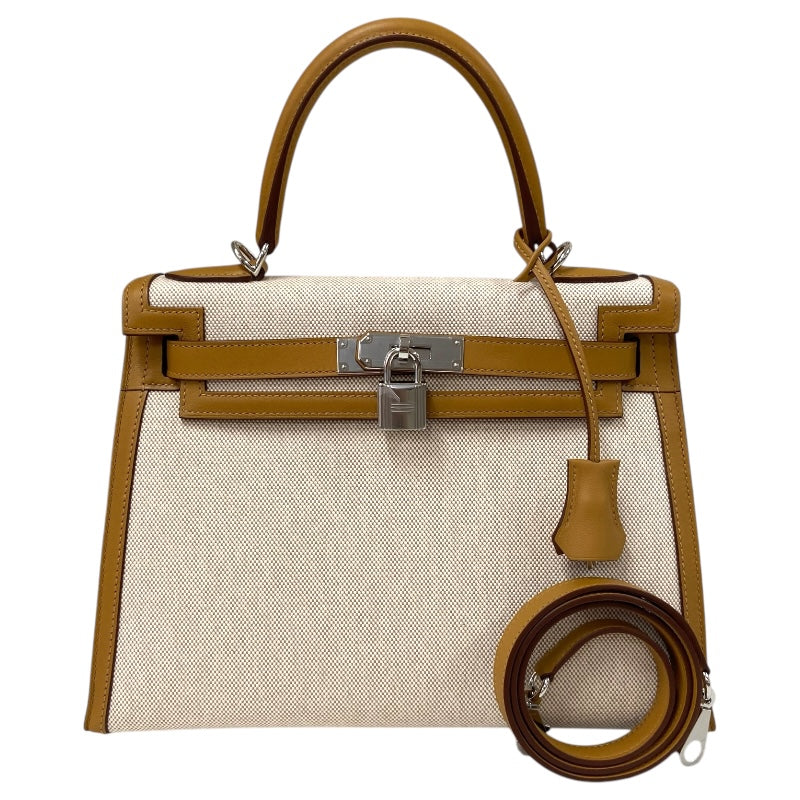 エルメス HERMES ケリー28　外縫い Z刻 セサミ×エクリュ シルバー金具 ヴォースイフト/トワル レディース ショルダーバッグ