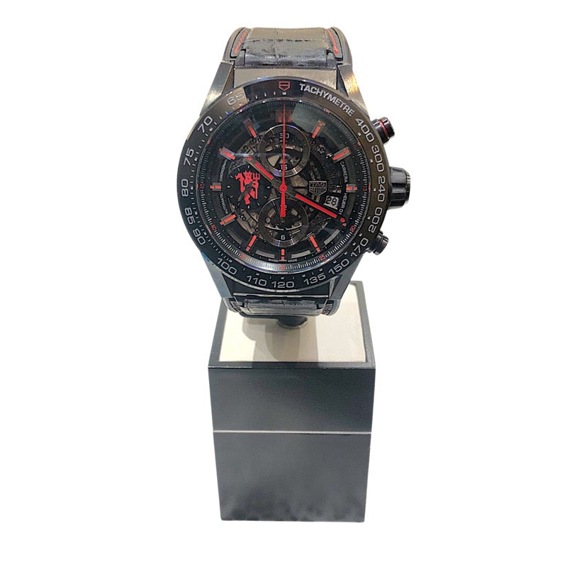 タグ・ホイヤー TAG HEUER カレラ キャリバー ホイヤ―01 クロノグラフ マンチェスターユナイテッド CAR2A1J.FC6400 ブラック ステンレス（PVD加工）/ラバー×アリゲーター メンズ 腕時計