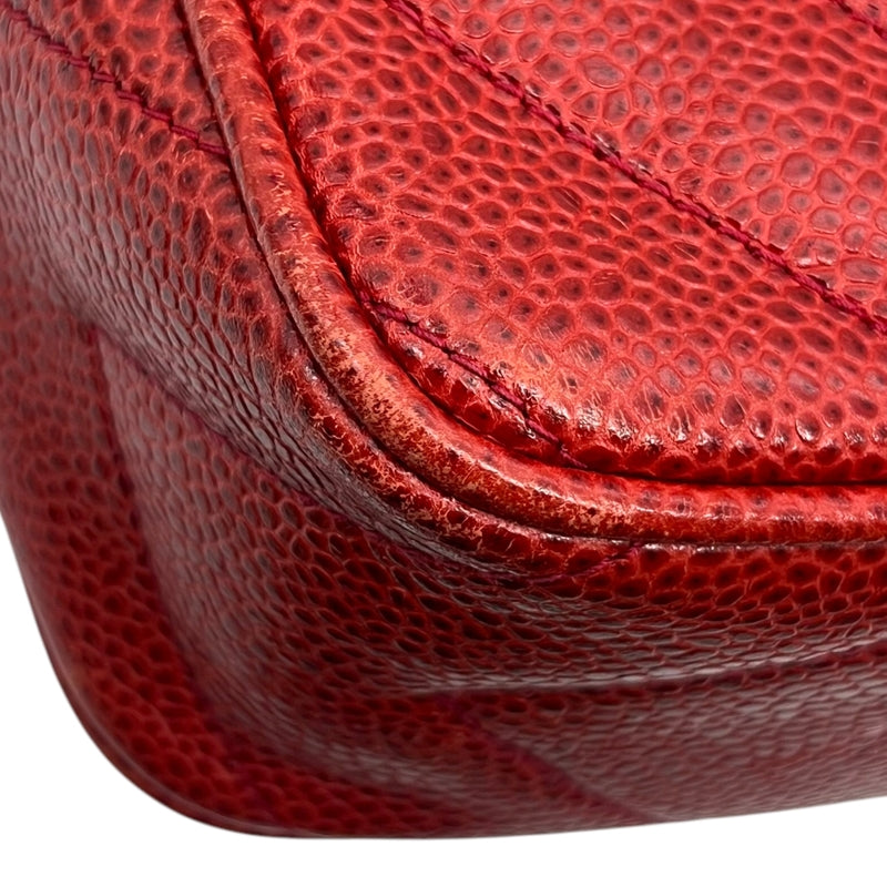 シャネル CHANEL ココマーク フリンジ ショルダーバッグ レッド ゴールド金具 キャビアスキン レディース ショルダーバッグ