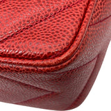 シャネル CHANEL ココマーク フリンジ ショルダーバッグ レッド ゴールド金具 キャビアスキン レディース ショルダーバッグ