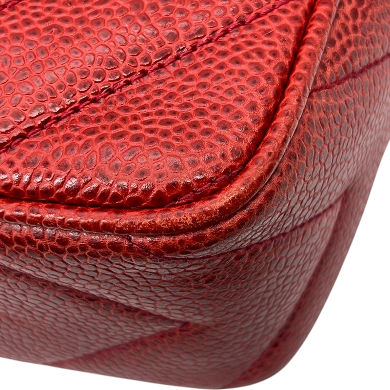 シャネル CHANEL ココマーク フリンジ ショルダーバッグ レッド ゴールド金具 キャビアスキン レディース ショルダーバッグ