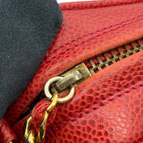 シャネル CHANEL ココマーク フリンジ ショルダーバッグ レッド ゴールド金具 キャビアスキン レディース ショルダーバッグ