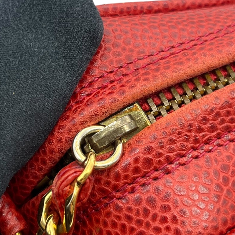 シャネル CHANEL ココマーク フリンジ ショルダーバッグ レッド ゴールド金具 キャビアスキン レディース ショルダーバッグ