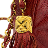 シャネル CHANEL ココマーク フリンジ ショルダーバッグ レッド ゴールド金具 キャビアスキン レディース ショルダーバッグ