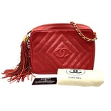 シャネル CHANEL ココマーク フリンジ ショルダーバッグ レッド ゴールド金具 キャビアスキン レディース ショルダーバッグ