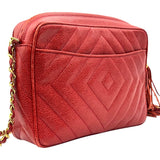 シャネル CHANEL ココマーク フリンジ ショルダーバッグ レッド ゴールド金具 キャビアスキン レディース ショルダーバッグ
