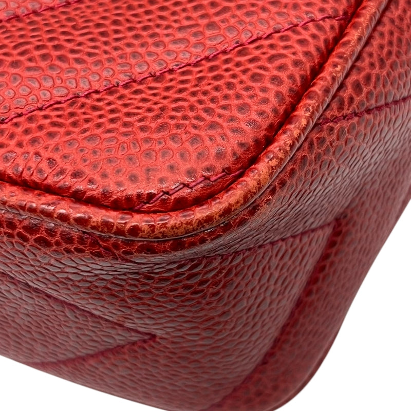 シャネル CHANEL ココマーク フリンジ ショルダーバッグ レッド ゴールド金具 キャビアスキン レディース ショルダーバッグ