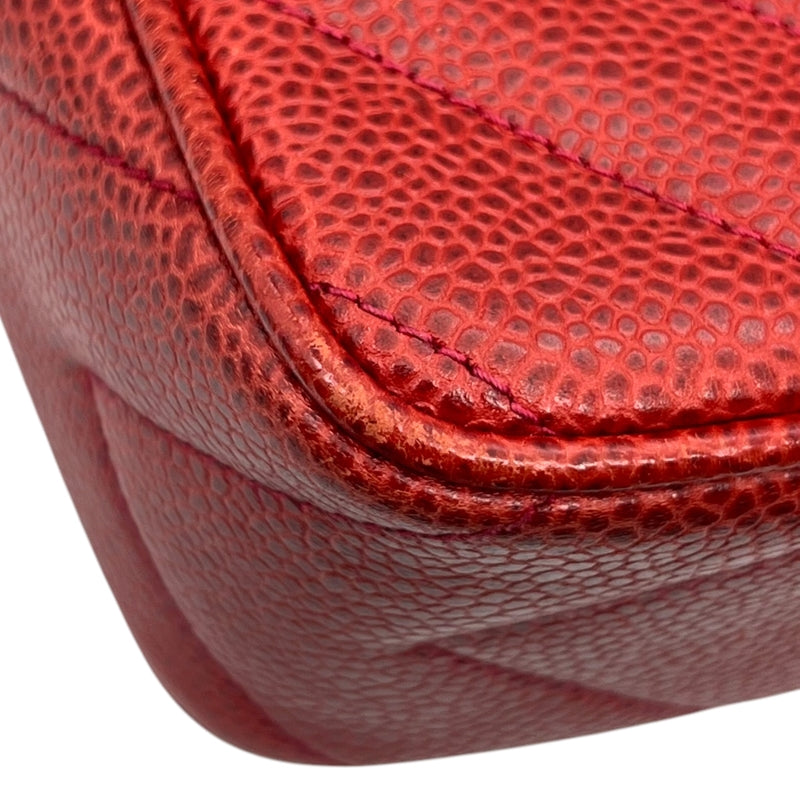 シャネル CHANEL ココマーク フリンジ ショルダーバッグ レッド ゴールド金具 キャビアスキン レディース ショルダーバッグ