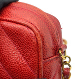 シャネル CHANEL ココマーク フリンジ ショルダーバッグ レッド ゴールド金具 キャビアスキン レディース ショルダーバッグ