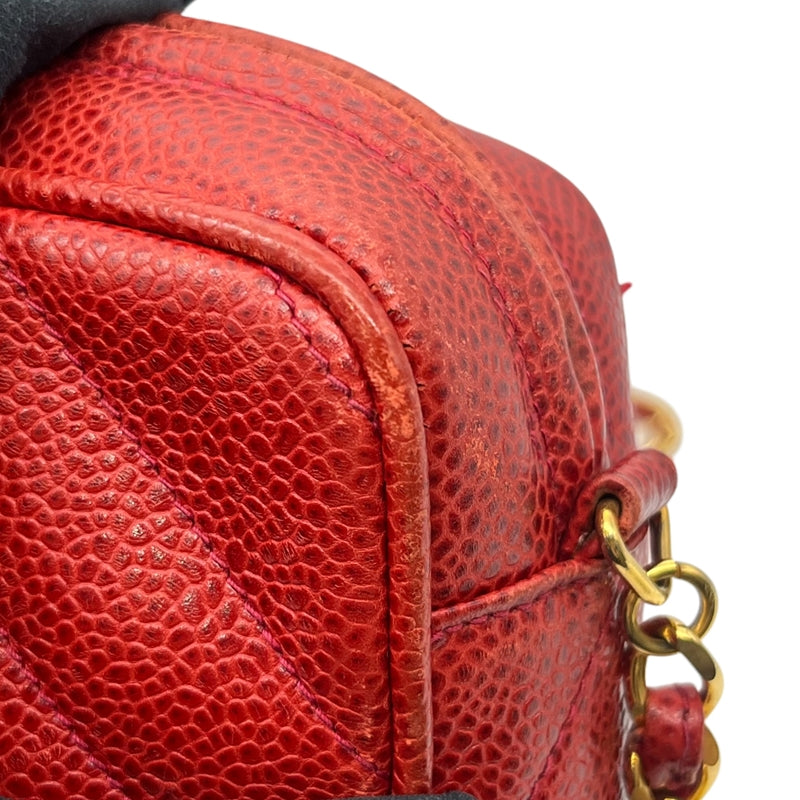 シャネル CHANEL ココマーク フリンジ ショルダーバッグ レッド ゴールド金具 キャビアスキン レディース ショルダーバッグ
