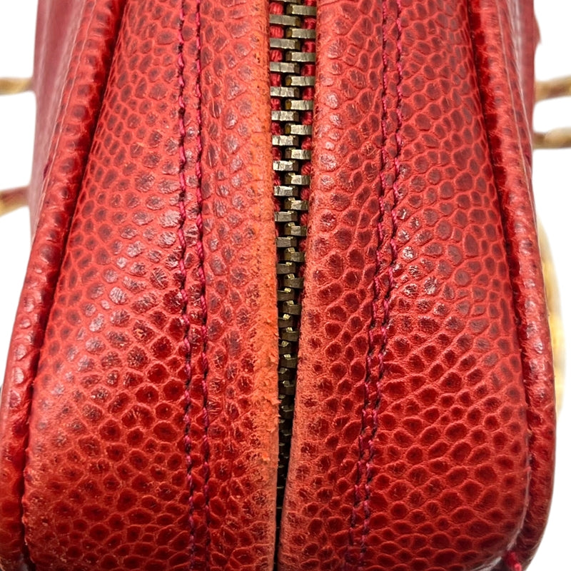 シャネル CHANEL ココマーク フリンジ ショルダーバッグ レッド ゴールド金具 キャビアスキン レディース ショルダーバッグ
