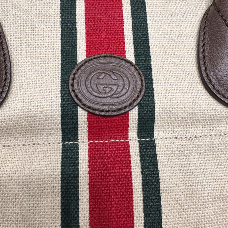 グッチ GUCCI シェリーライン　フォールダブル　スモールトート ベージュ キャンバス　レザー ユニセックス ハンドバッグ