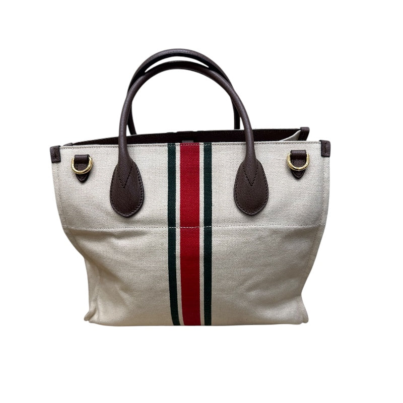 グッチ GUCCI シェリーライン　フォールダブル　スモールトート ベージュ キャンバス　レザー ユニセックス ハンドバッグ