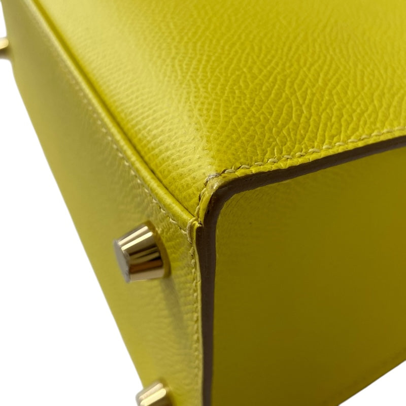 エルメス HERMES ケリー25 外縫い D刻印 ライム シルバー金具 ヴォーエプソン レディース ショルダーバッグ