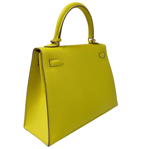 エルメス HERMES ケリー25 外縫い D刻印 ライム シルバー金具 ヴォーエプソン レディース ショルダーバッグ