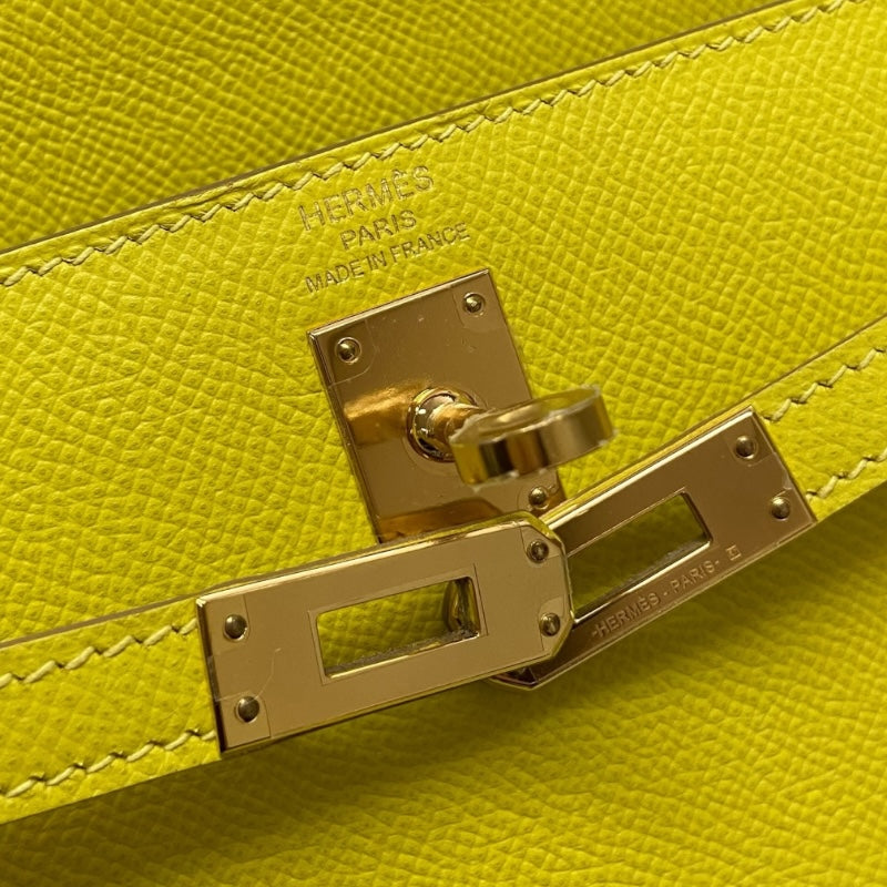 エルメス HERMES ケリー25 外縫い D刻印 ライム シルバー金具 ヴォーエプソン レディース ショルダーバッグ