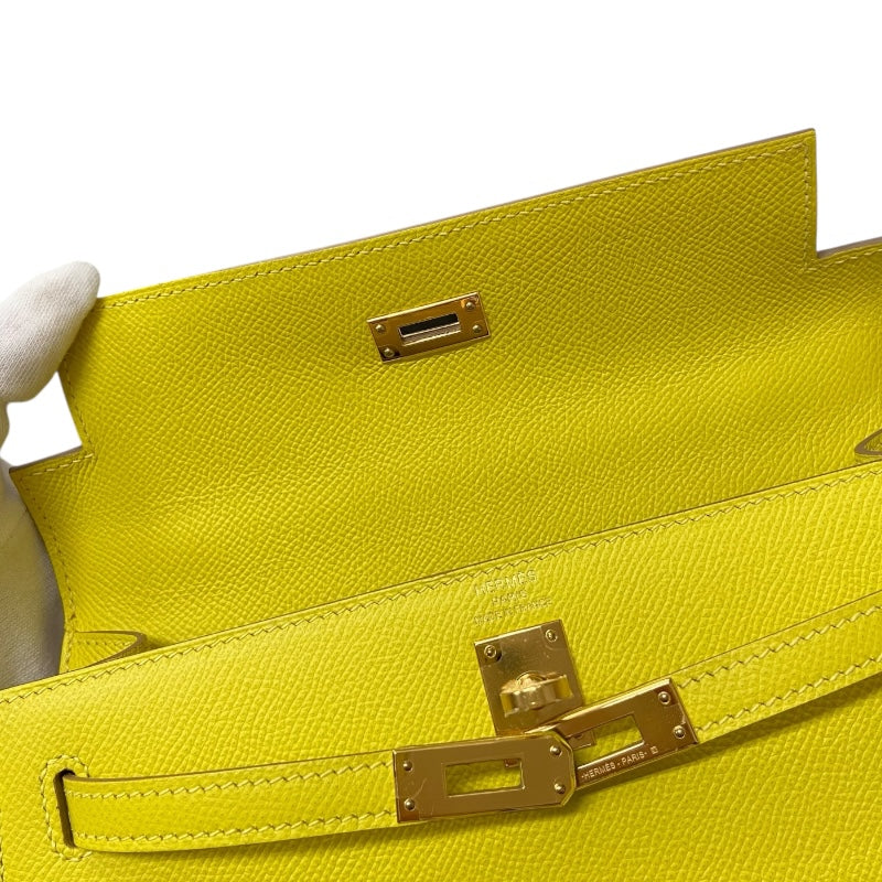 エルメス HERMES ケリー25 外縫い D刻印 ライム シルバー金具 ヴォーエプソン レディース ショルダーバッグ