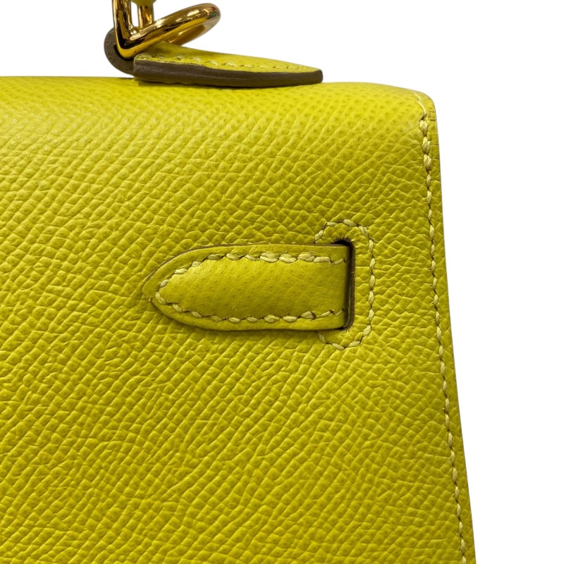 エルメス HERMES ケリー25 外縫い D刻印 ライム シルバー金具 ヴォーエプソン レディース ショルダーバッグ