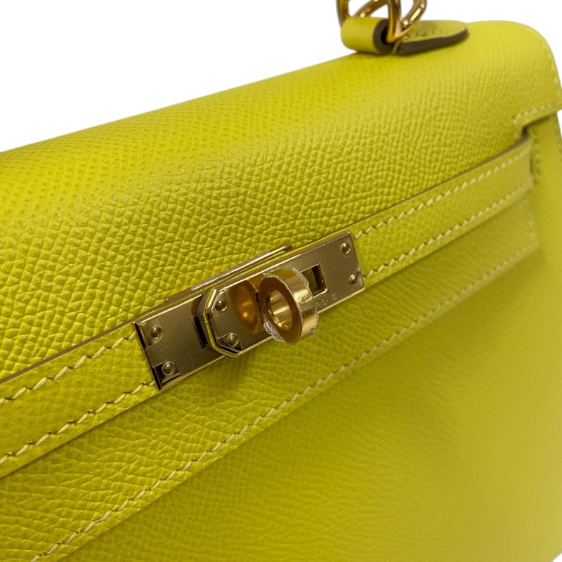 エルメス HERMES ケリー25 外縫い D刻印 ライム シルバー金具 ヴォーエプソン レディース ショルダーバッグ