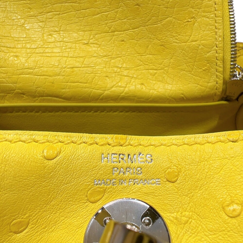 エルメス HERMES リンディミニ  Z刻印 (2021年製) ジョーヌシトロン シルバー金具 オーストリッチ レディース ショルダーバッグ