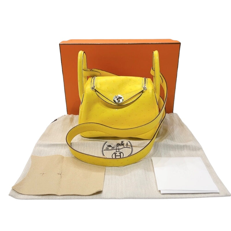 エルメス HERMES リンディミニ  Z刻印 (2021年製) ジョーヌシトロン シルバー金具 オーストリッチ レディース ショルダーバッグ