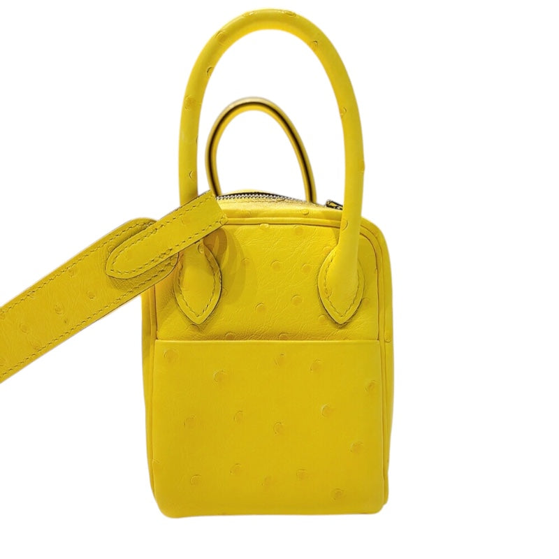 エルメス HERMES リンディミニ  Z刻印 (2021年製) ジョーヌシトロン シルバー金具 オーストリッチ レディース ショルダーバッグ