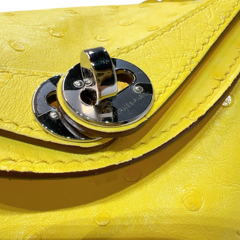 エルメス HERMES リンディミニ  Z刻印 (2021年製) ジョーヌシトロン シルバー金具 オーストリッチ レディース ショルダーバッグ