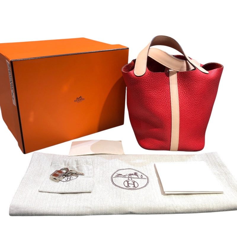 エルメス HERMES ピコタンロックPM　タッチ X刻 ルージュトマト・ローズエグランタイン　シルバー金具 トリヨン レディース ハンドバッグ