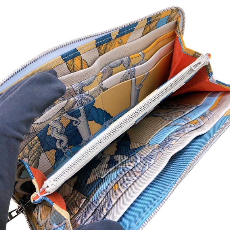 エルメス HERMES アザップロングシルクイン Z刻 ブループリュム エプソン レディース 長財布