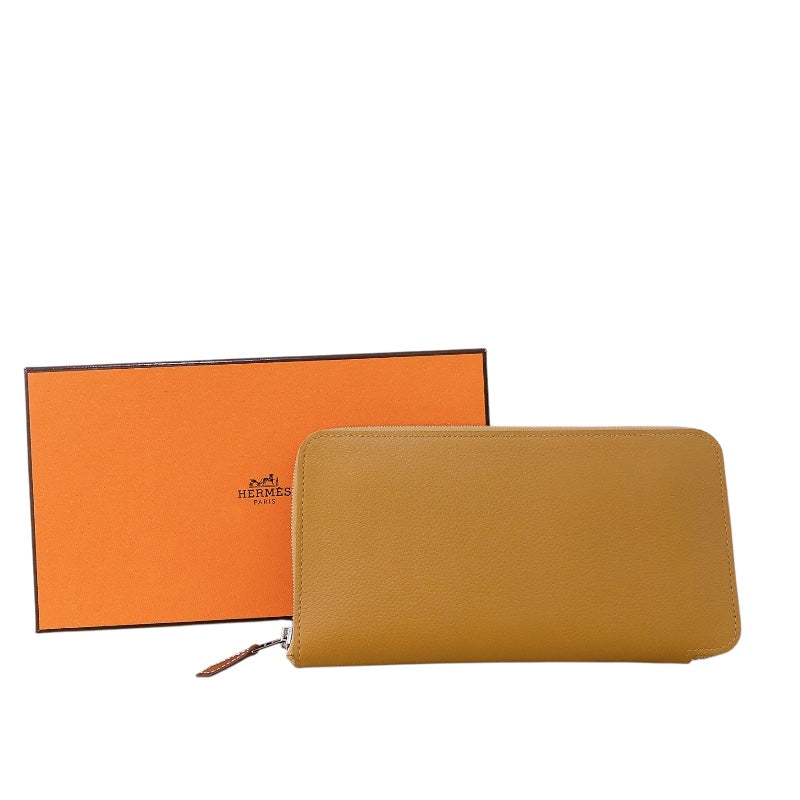 エルメス HERMES アザップロングシルクイン W刻 キャラメル・ニューブルージーン シルバー金具 エバーカラー レディース 長財布