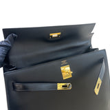 エルメス HERMES ケリー35 外縫い □Q刻（2013年製） ブラック ボックスカーフ レディース ハンドバッグ