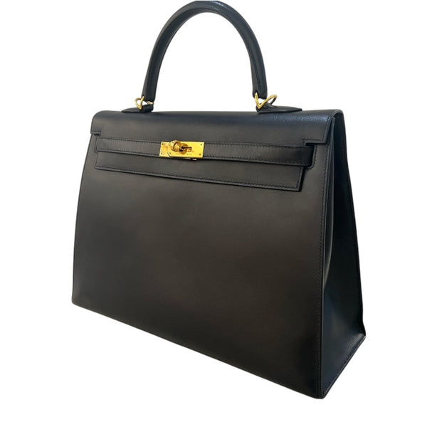 エルメス HERMES ケリー35 外縫い □Q刻（2013年製） ブラック ボックスカーフ レディース ハンドバッグ