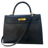 エルメス HERMES ケリー35 外縫い □Q刻（2013年製） ブラック ボックスカーフ レディース ハンドバッグ
