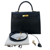 エルメス HERMES ケリー35 外縫い □Q刻（2013年製） ブラック ボックスカーフ レディース ハンドバッグ