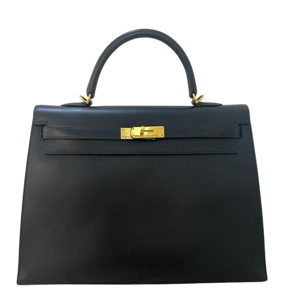 エルメス HERMES ケリー35 外縫い □Q刻（2013年製） ブラック ボックスカーフ レディース ハンドバッグ