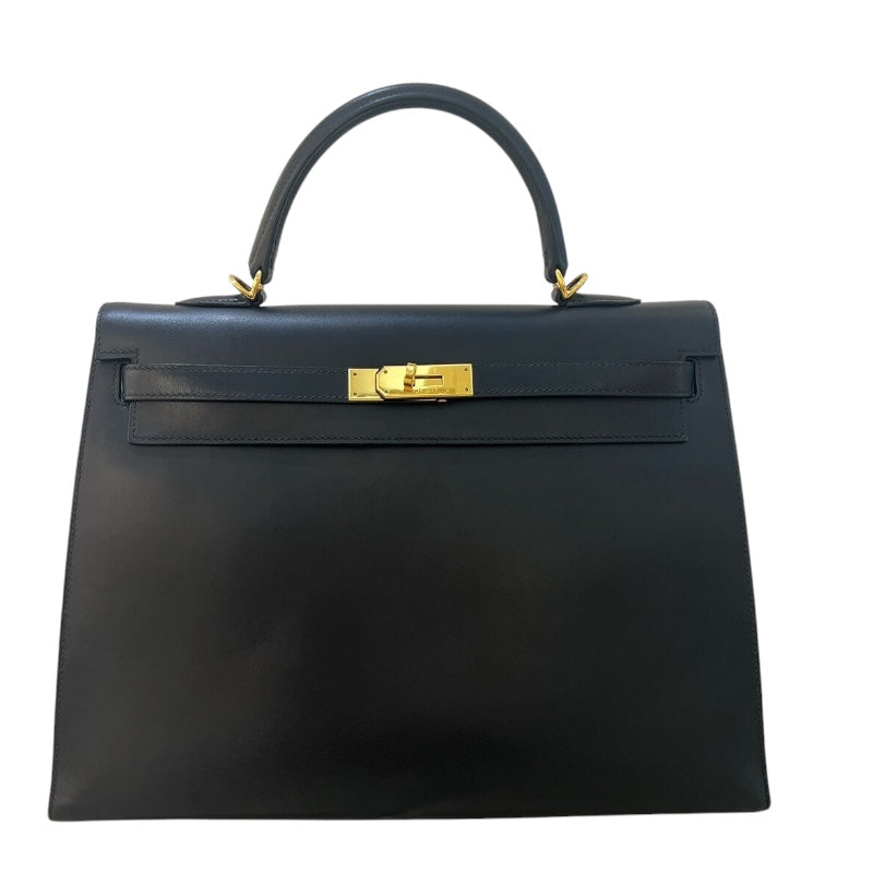 エルメス HERMES ケリー35 外縫い □Q刻（2013年製） ブラック ボックスカーフ レディース ハンドバッグ