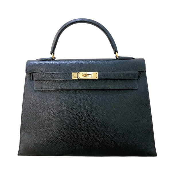 エルメス HERMES ケリー32 外縫い 〇R刻 ブラック/GD金具 アルデンヌ レディース ハンドバッグ