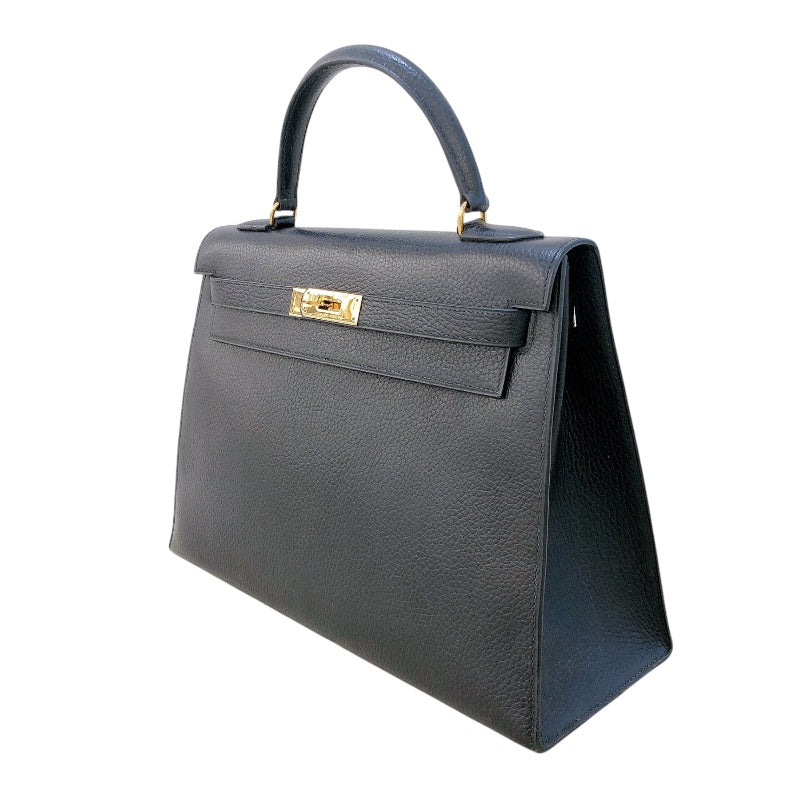 エルメス HERMES ケリー32 外縫い 〇R刻 ブラック/GD金具 アルデンヌ レディース ハンドバッグ