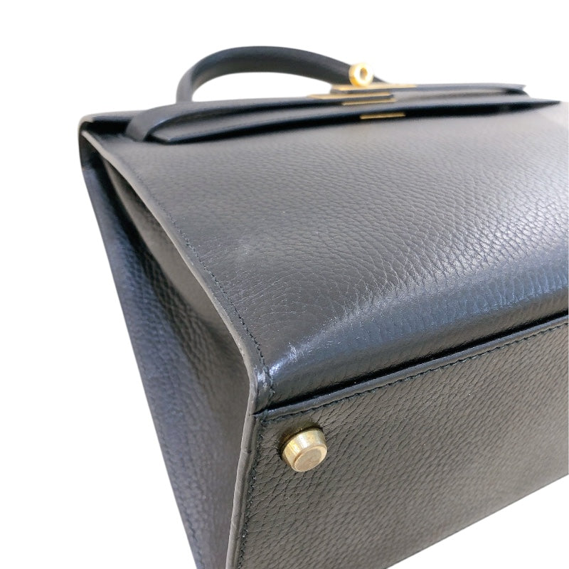 エルメス HERMES ケリー32 外縫い 〇R刻 ブラック/GD金具 アルデンヌ レディース ハンドバッグ
